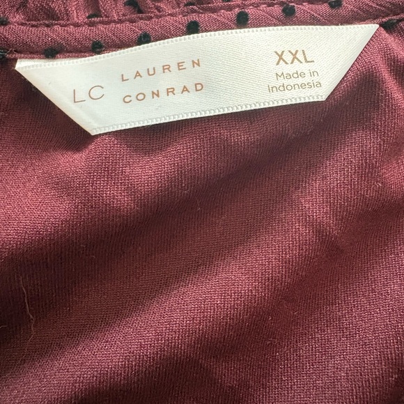 LC Lauren Conrad Burgundy Polka Dot Blouse - Picture 3 of 4